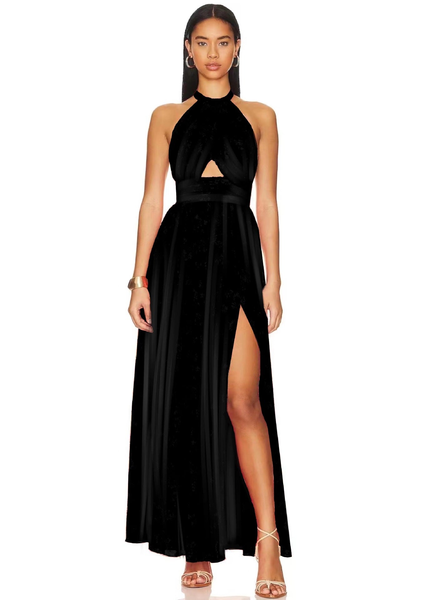 Fashion Printed Cross Collar Lace Pleated Sleeve Dress - Fashionner