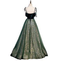 Banquet Sling Temperament Long Dress Dark Green Fantasy Mori - Fashionner