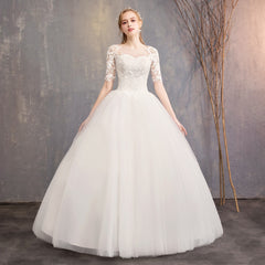 New Fashion Slim Fit Lace Mid Sleeve Plus Size Photo Studio Wedding Dress - Fashionner