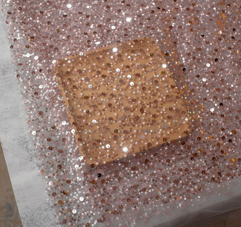 Sequined Pearl Embroidery Lace Asymmetric Single Sleeve Dress - Fashionner