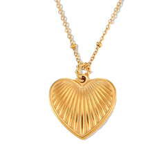Beads Chain Striped Peach Heart Pendant Simple 18K Gold Necklace