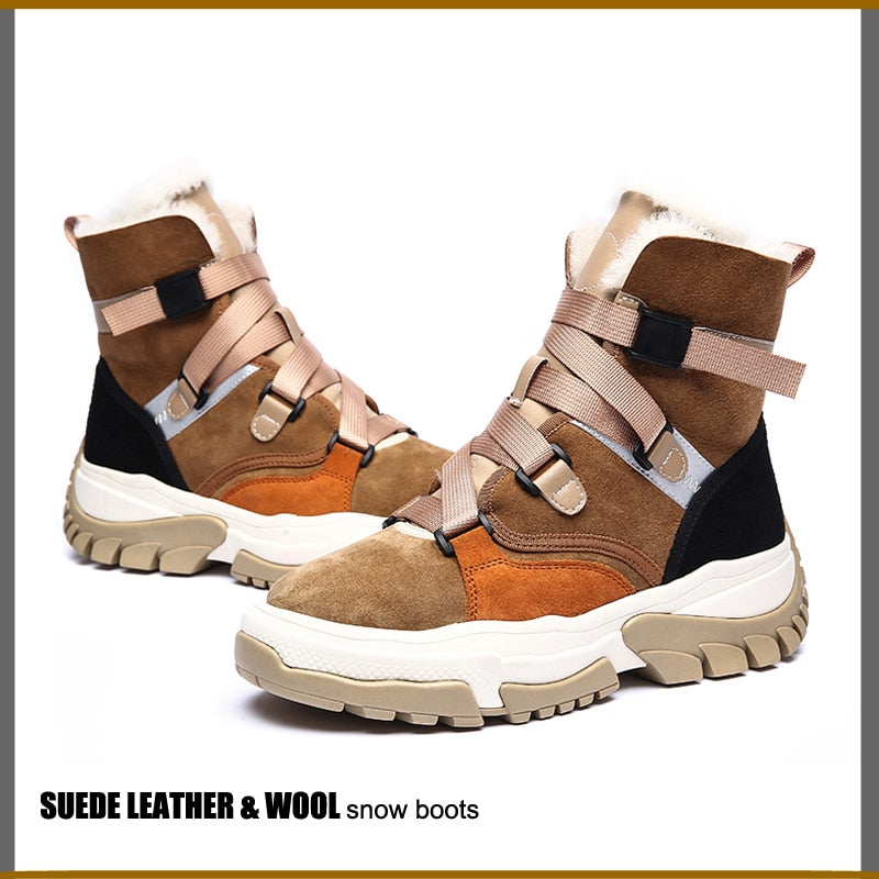 New High Top Multi Color Motorcycle Ankle Sneakers Suede Leather Casual Shoe Platform Wedge Comfortable Luxury Women Winter Boot - Fashionner