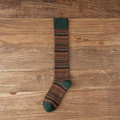 Socks Women's Middle and High Tube Calf and Knee Socks Ins Ethnic Style Net Red Style Harajuku Mori Striped Cotton Socks - Fashionner
