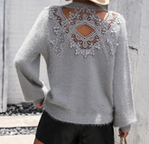 Pattern pattern women's knitted sweater round neck long sleeved pullover sweater for women - Fashionner