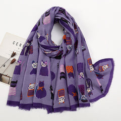 Autumn And Winter Polyester Long Scarf Female Cartoon Cat - Fashionner