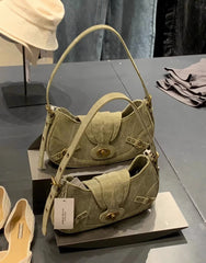 American Retro Army Green Stitching Underarm Bag - Fashionner