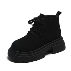 Women's Thick-soled Lace-up Retro Matte Ankle Trendy Cool British Fan Boots - Fashionner