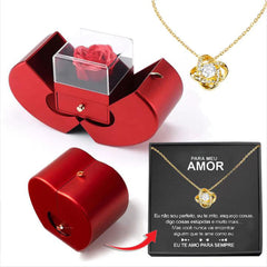 Fashion Jewelry Box Red Apple Christmas Gift Necklace Eternal Rose For Girl Mother's Day Valentine's Day Gifts With Artificial Flower Rose Flower Jewelry Box - Fashionner