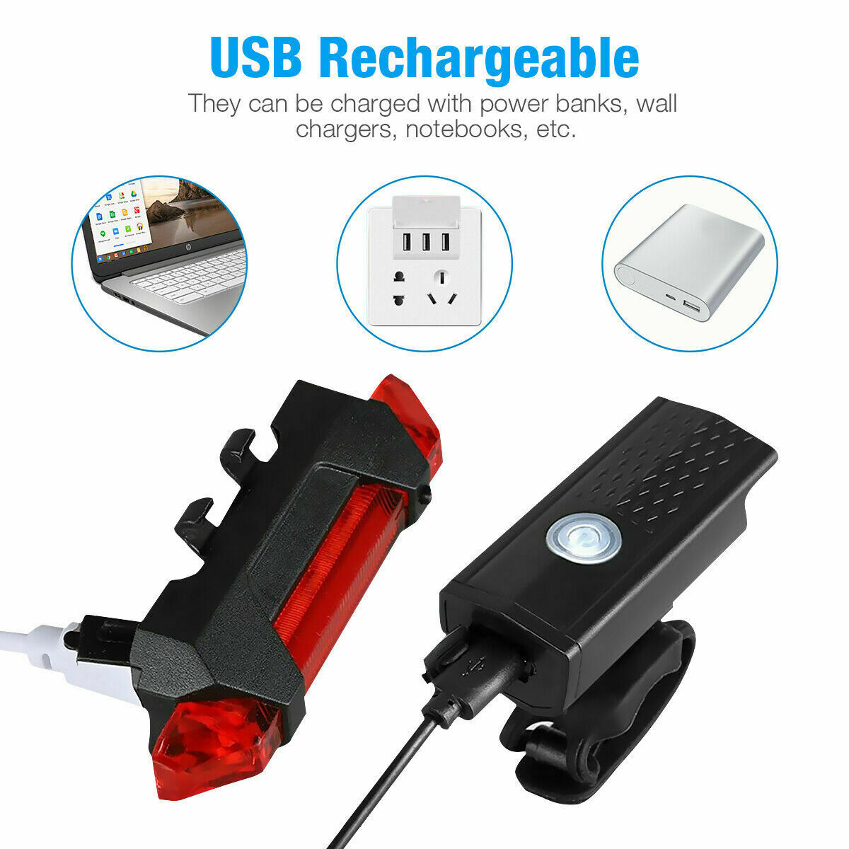 USB Rechargeable LED Bicycle Headlight Bike Head Light Cycling Rear Front Lamp Bike Light Rainproof USB Rechargeable LED bicycle Light - Fashionner
