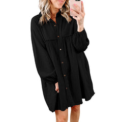 Thin Patchwork Pleated Long Sleeve Dress - Fashionner