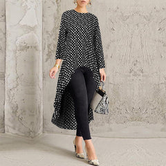 Leopard Print Long Sleeve Irregular Dress Women's Clothing - Fashionner