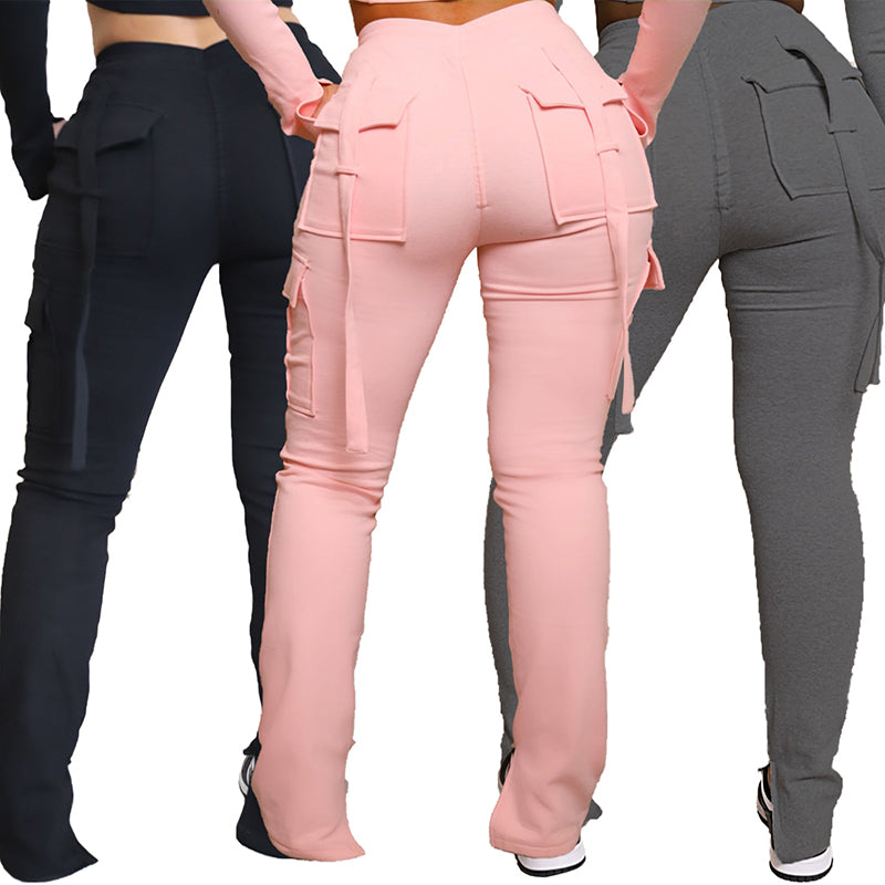 Cargo Pants With Pockets High Waist Drawstring Wide Leg Straight Trousers For Women Overalls - Fashionner