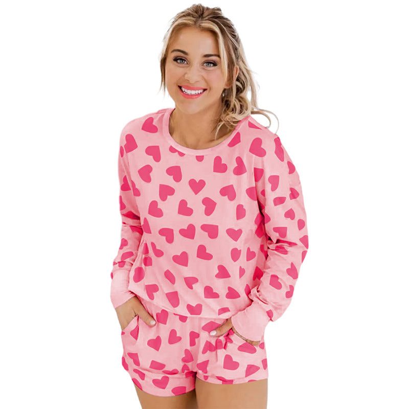 Heart Shape Printed Home Two-piece Women's Clothing - Fashionner