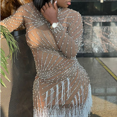 Tassel Dress Birthday Party Long Sleeve Ironing Transparent - Fashionner