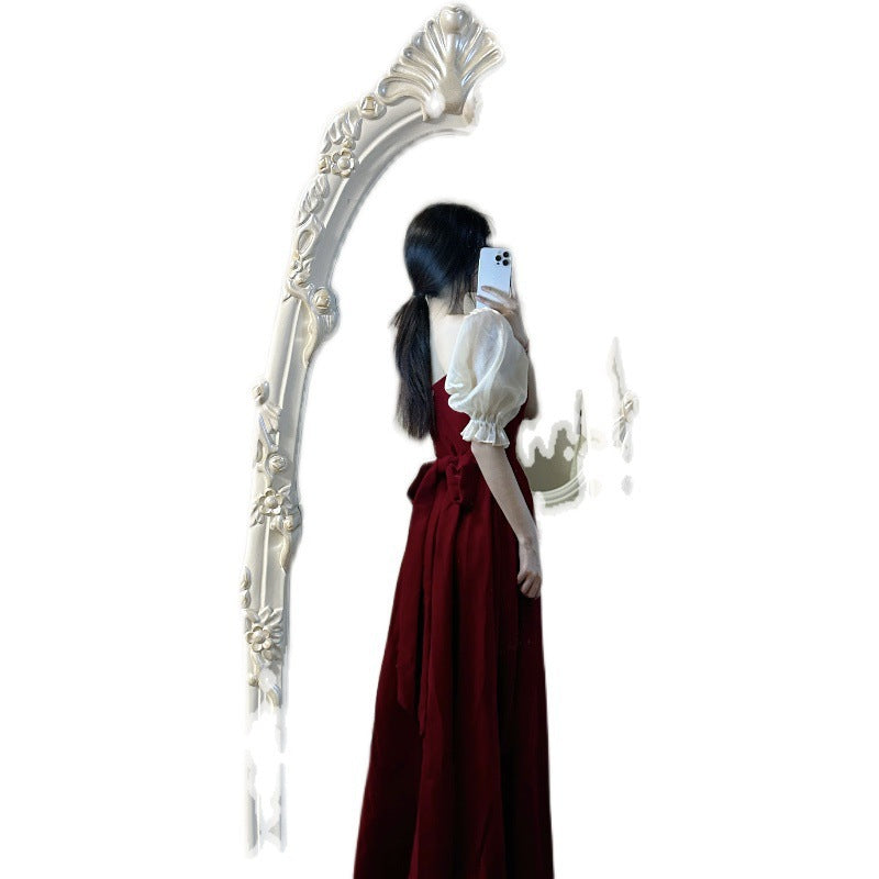 Small Plus Size Wine Red Puff Sleeve Princess High-grade Evening Dress - Fashionner