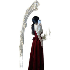 Small Plus Size Wine Red Puff Sleeve Princess High-grade Evening Dress - Fashionner