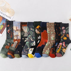 Trendy Mid-calf Length Socks Preppy Style Stockings Artistic Illustration Socks - Fashionner