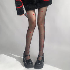 Red Small Love Stockings Ultra-thin Transparent Black Silk Polka Dot Pantyhose Anti-snagging - Fashionner