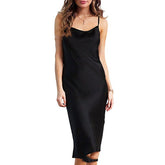 Sexy color imitation silk slim dress banquet dress with