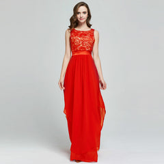 Lace spliced chiffon dress - Fashionner
