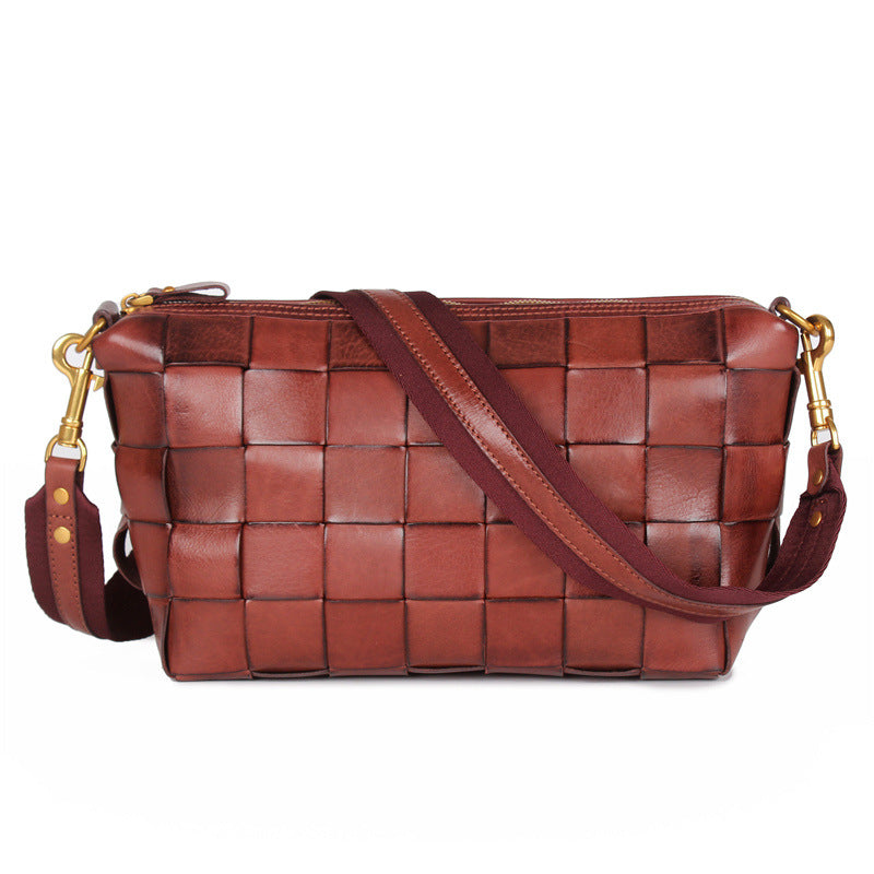 Vintage Handwoven Shoulder Bag With Vegetable Tanned Top Layer Cowhide - Fashionner