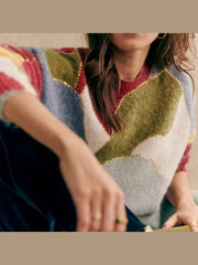 Spliced Painted Sequin Pullover Sweater - Fashionner