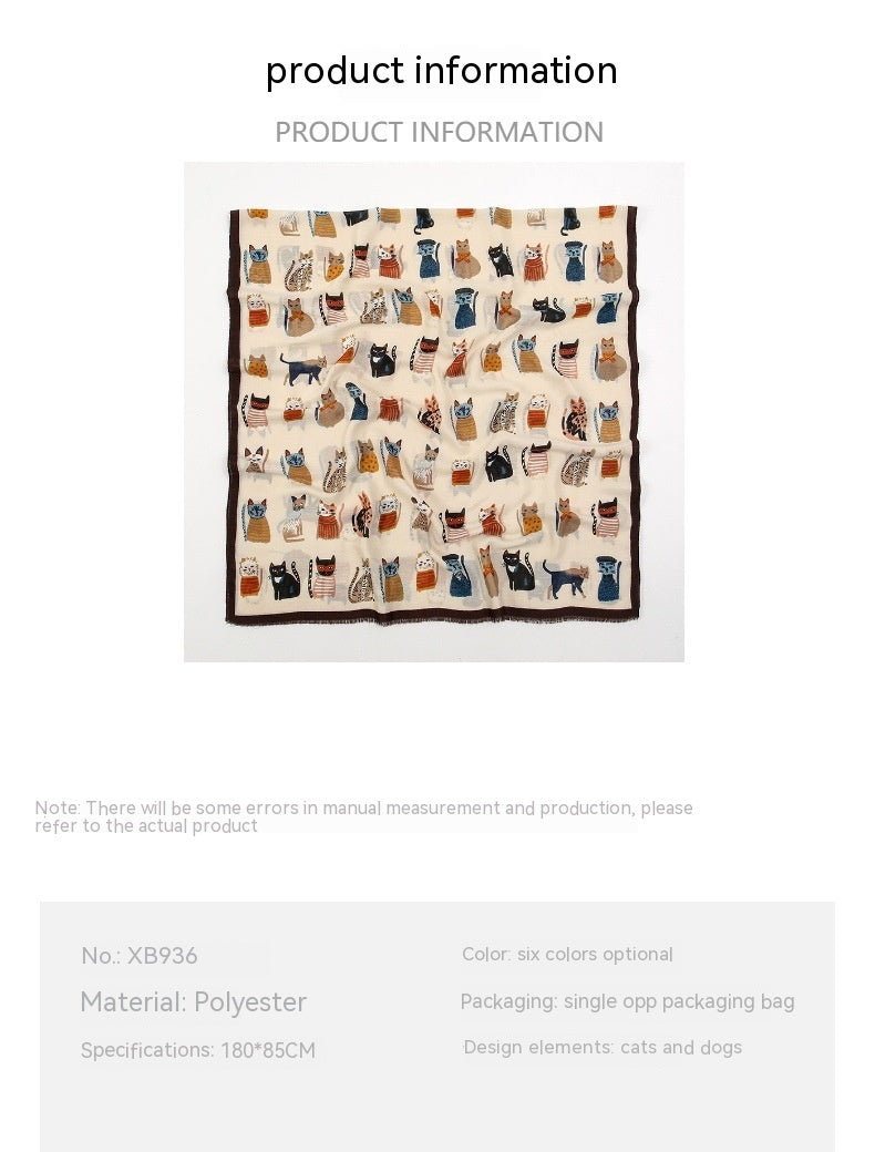 Autumn And Winter Polyester Long Scarf Female Cartoon Cat - Fashionner