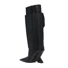 High-profile Wedge Sleeve Pointed Slip-on Strap Large Fastener Boots - Fashionner