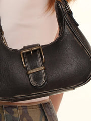 Vintage Vegetable Tanned Brushed Distressed Leather Pin Buckle Shoulder Bag - Fashionner