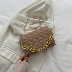 Solid Color Simple Chain Shoulder Bag - Fashionner