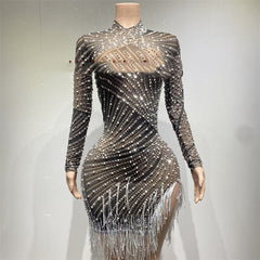 Tassel Dress Birthday Party Long Sleeve Ironing Transparent - Fashionner