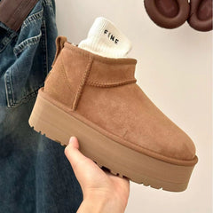 Sheepskin Fur Integrated Platform Snow Boots - Fashionner