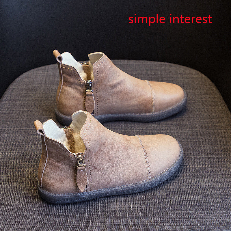 Velvet Padded All-matching Women's Double Zipper White Shoes - Fashionner