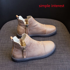 Velvet Padded All-matching Women's Double Zipper White Shoes - Fashionner