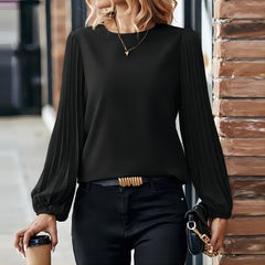 Women's Long-sleeved Shirt Round Neck Retro Solid Color - Fashionner