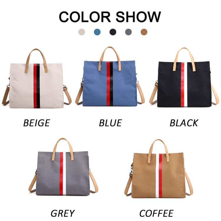 Canvas Ladies Work Bag Women Tote Hand Bag Shoulder Bag for Women Fashion Lady Shopping Canvas Stripe Tote Bags Female Handbags - Fashionner