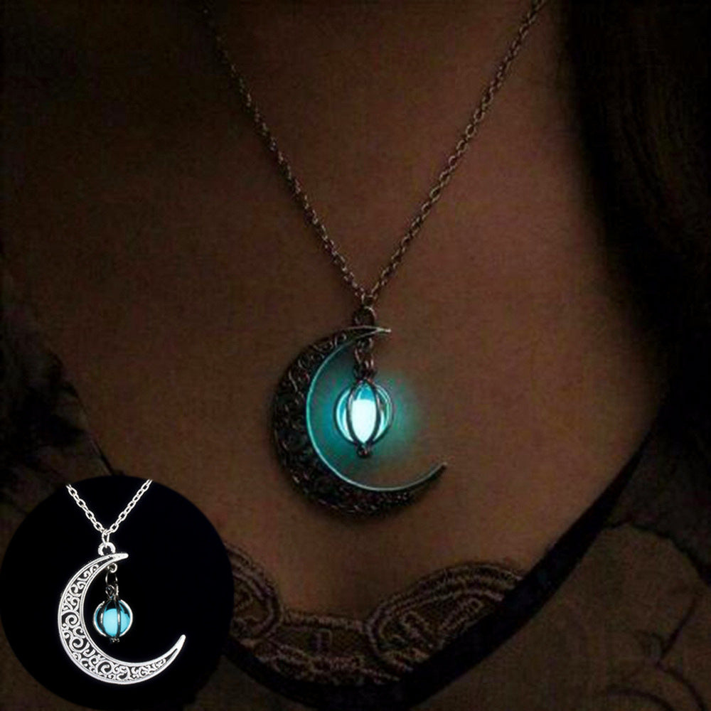 Fashion Moon Natural Glowing Stone Healing Necklace Women Gift Charm Luminous Pendant Necklace Jewelry - Fashionner