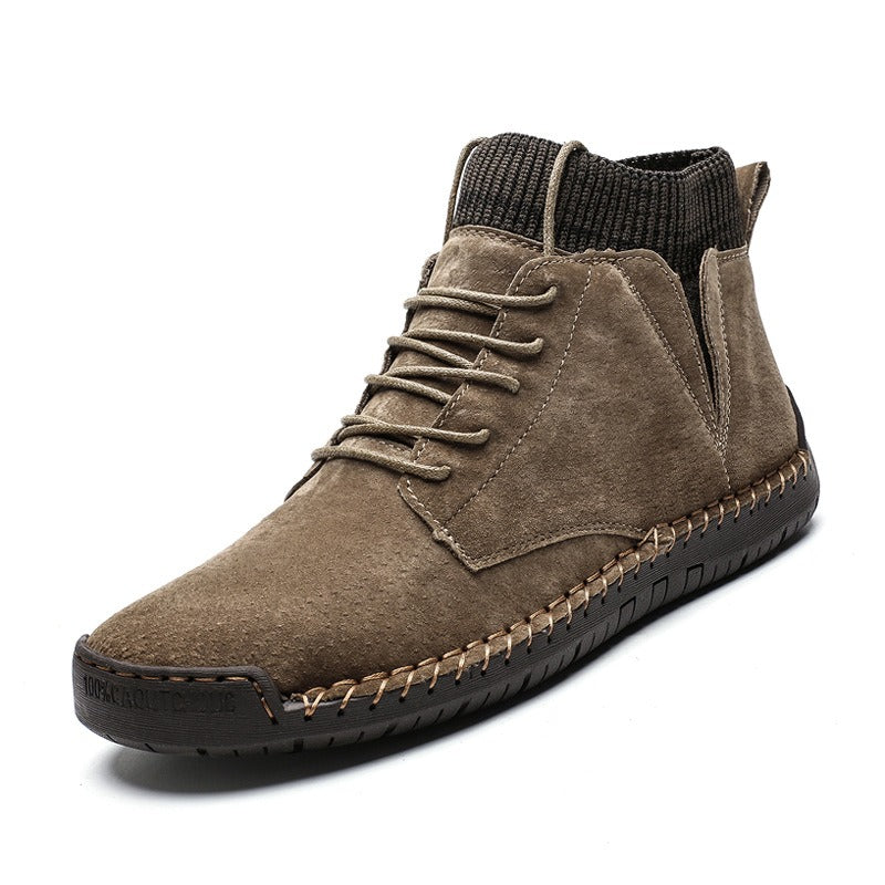 Trendy Fashion Big Yards Shoes Hand Stitching Mid-Top Men's Cotton Boots Korean Version Casual Shoes - Fashionner
