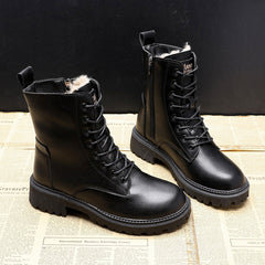 Winter All-matching Flat Bottom Thickened Booties Cotton-padded Shoes With Velvet - Fashionner
