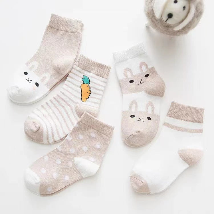 5 Pairs Children's Cotton Mid-calf Length Socks - Fashionner