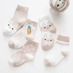 5 Pairs Children's Cotton Mid-calf Length Socks - Fashionner