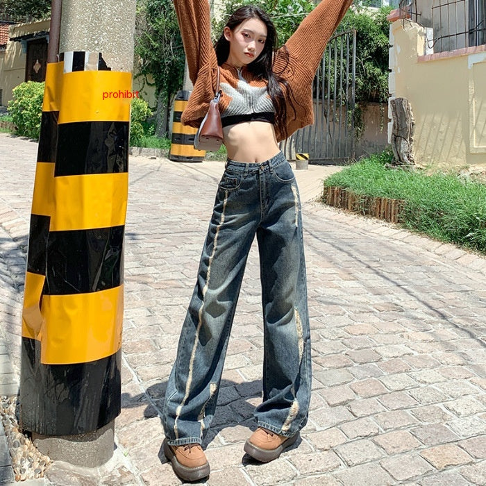 Hole High Waist Slimming Mopping Jeans - Fashionner