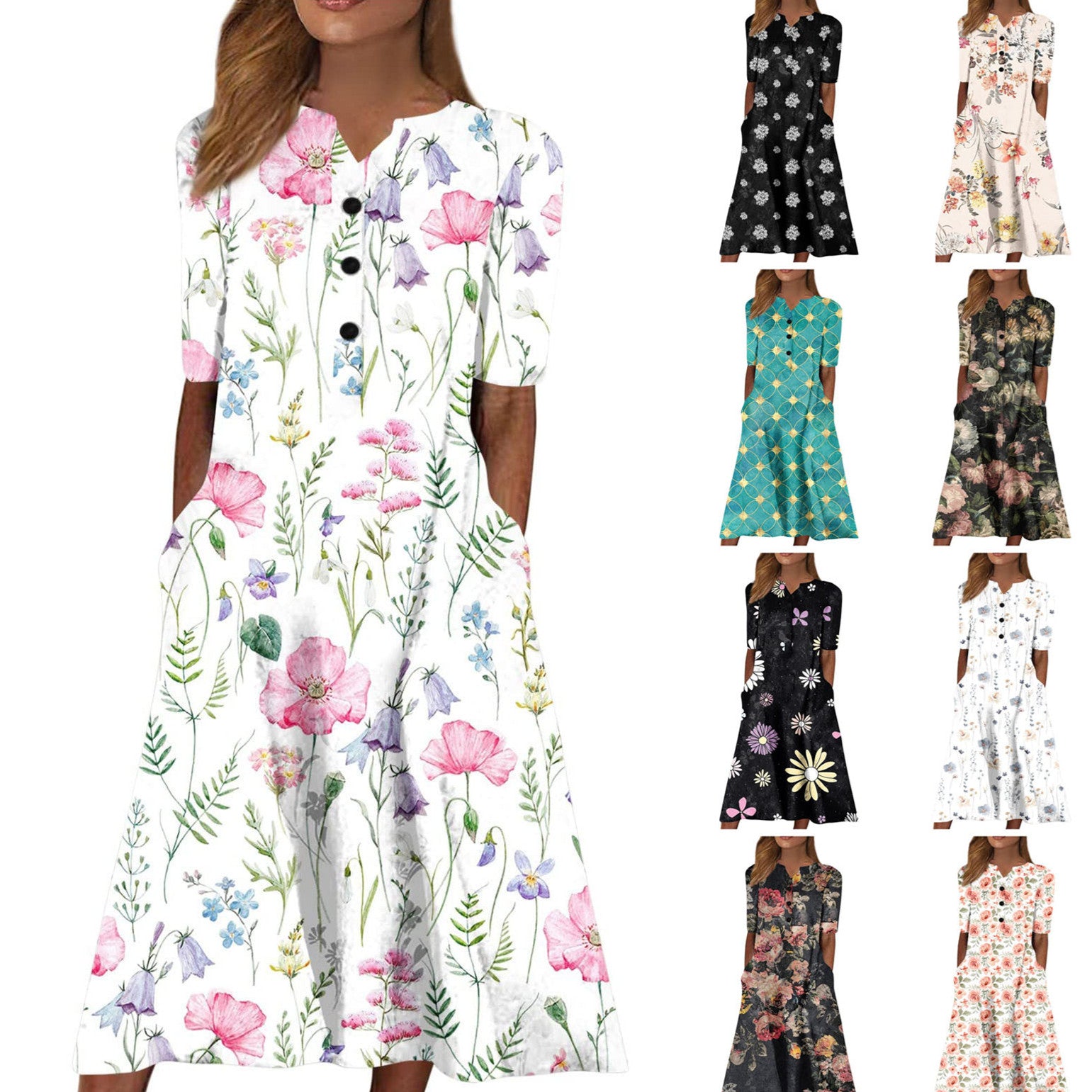 Women's Long Sleeve Long Printed Dress - Fashionner