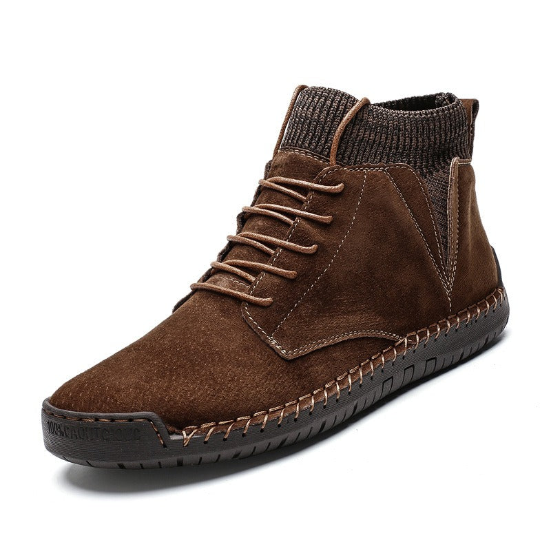 Trendy Fashion Big Yards Shoes Hand Stitching Mid-Top Men's Cotton Boots Korean Version Casual Shoes - Fashionner