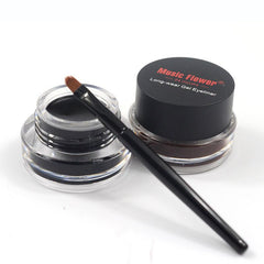 Music Flower 2 in 1 Coffee + Black Gel Eyeliner Make Up Waterproof Eye Liner Cosmetics Set Eyeliner Pens Makeup Brushes Set - Fashionner