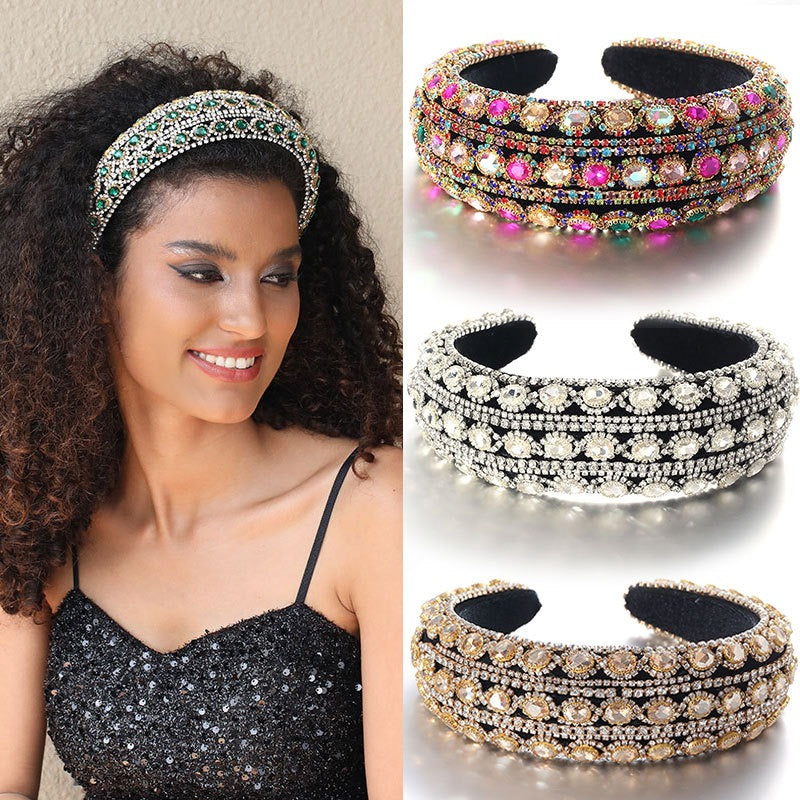 Heavy craftsmanship Baroque crystal headband with retro glass inlaid diamond hair accessories - Fashionner