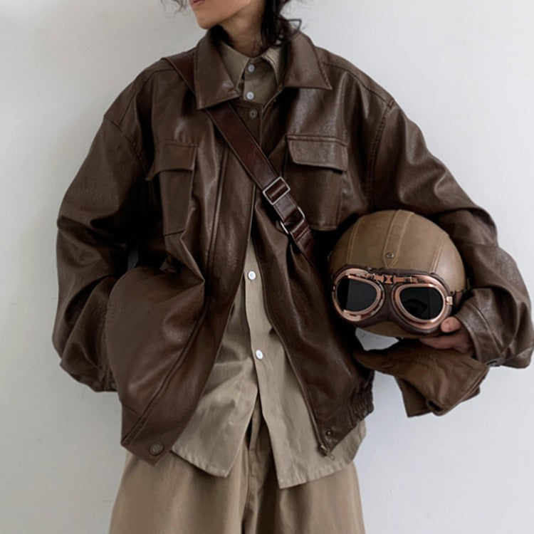 Japanese Vintage PU Motorcycle Leather Jacket - Fashionner