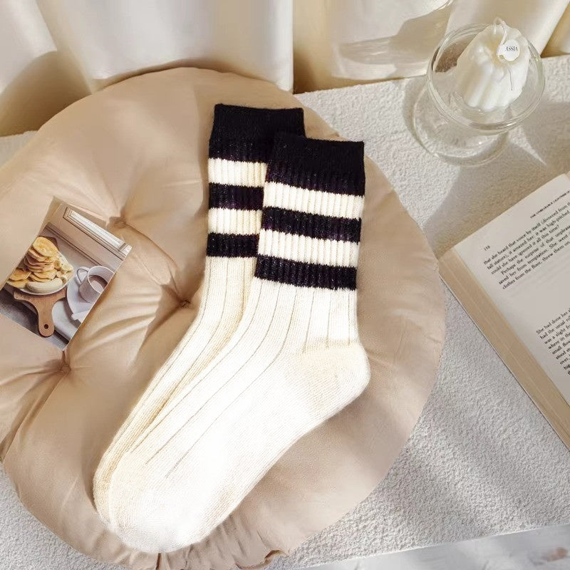Striped All-matching Thick Warm Middle-long Stockings - Fashionner