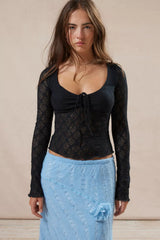 Slim-fit Lace Lace-up Long-sleeved Bottoming Shirt - Fashionner