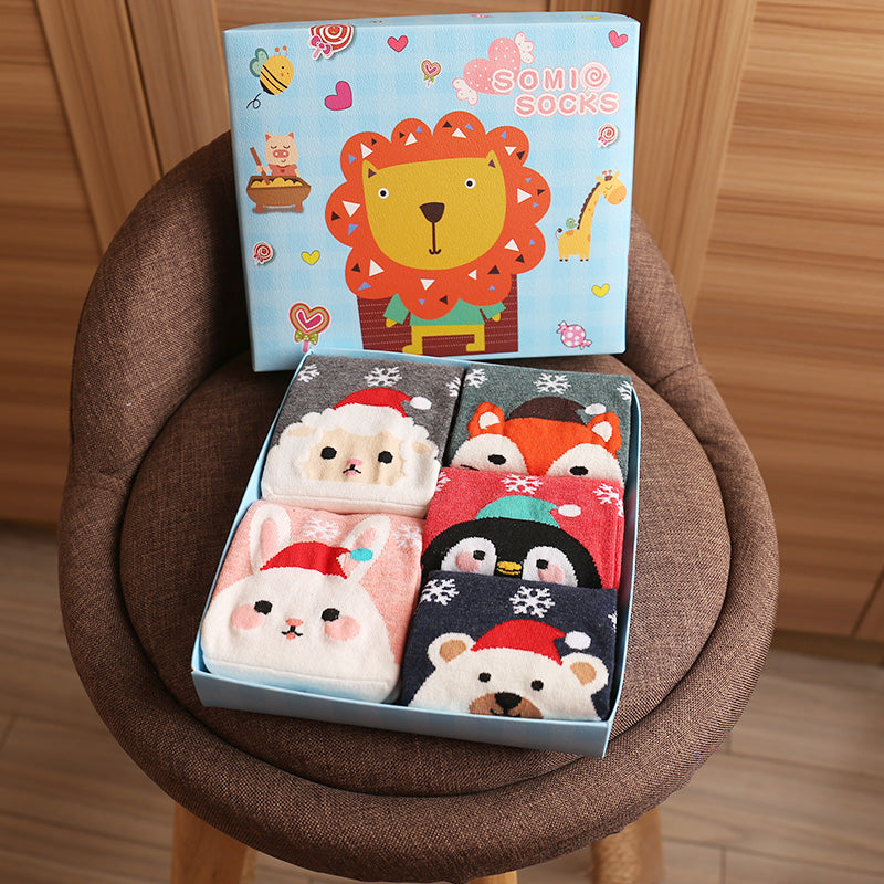 Cute Cartoon Three-dimensional Pure Cotton Mid Tube Christmas Couple Socks - Fashionner